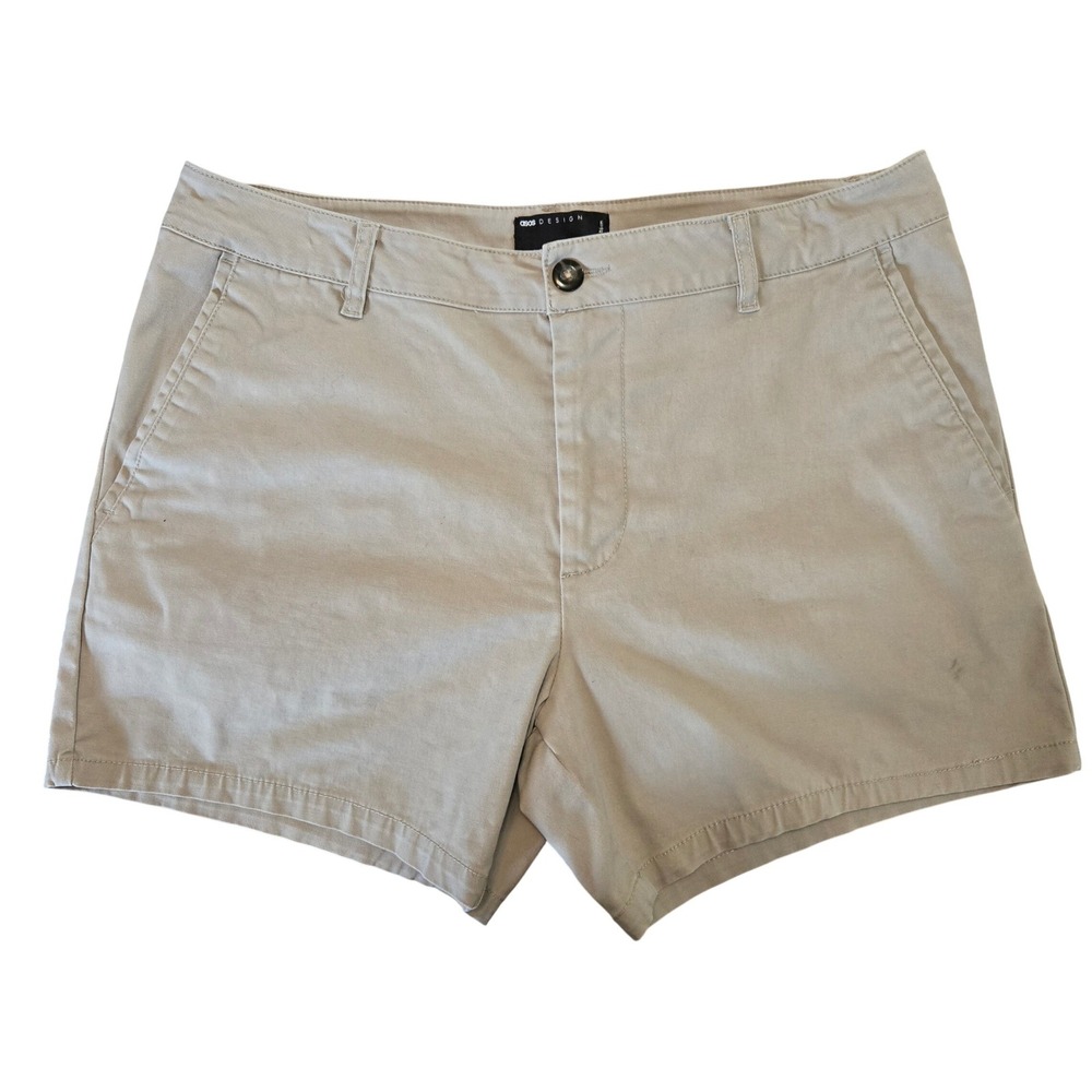 ASOS DESIGN Women's Chino Shorts Stone Beige Size W34 Casual Summer Twill